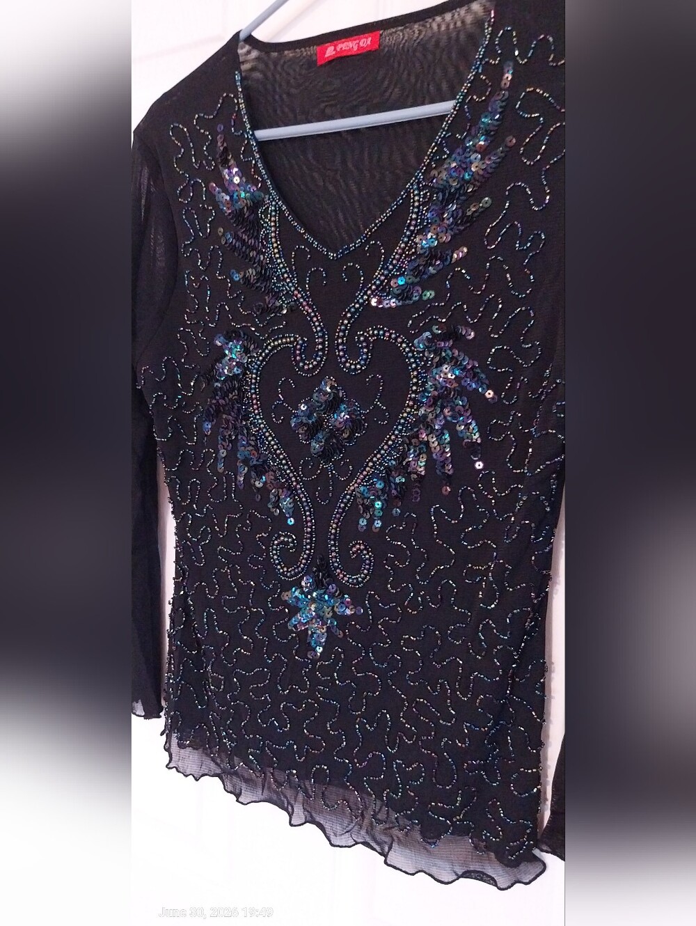 Embellished Black Women's V-Neck Top